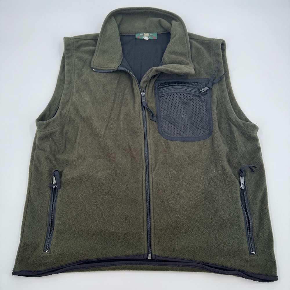 Orvis Mens XL Fleece Vest Olive Green Full Zip Made in USA Mesh‎ Pocket Gorpcore
